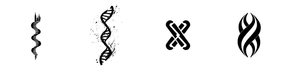 Poster - Collection of vector illustrations featuring black and white DNA and abstract designs representing science and innovation