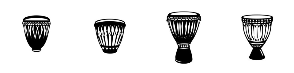 Poster - Black and white vector illustration of various drum types for music representation in art projects