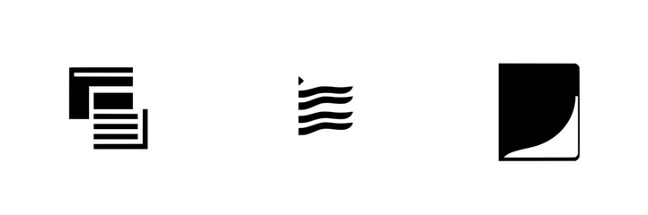 Poster - Vector illustration icons representing documents, a flag, and a folded corner design in black and white style for graphic design use