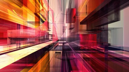 Poster - Mysterious structure in abstract science fiction style. Colorful color line shading express weird shape of building in digital construction concept perfect for futuristic architecture design. AIG53.