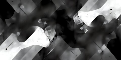 Poster - Abstract monochrome background featuring overlapping shapes and diagonal lines design art