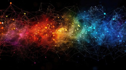 Poster - Multicolor particle explosion on a dark background. Abstract image of colorful splashing vibrant color with black background. Digital art for design and print. Technology innovation design. AIG53.