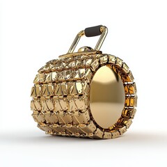Poster - Gold Cylindrical Object with Tire Tread Texture and Black Handle