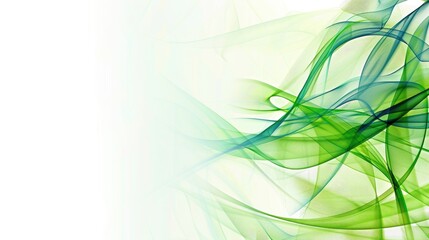 Fototapete - Abstract green and blue wavy lines on a light background. Digital artwork for design and print. Fluid and dynamic concept. Background image of white background decorated with green leaves. AIG51.