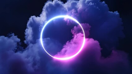 Poster - Neon circle glowing amidst purple clouds at night