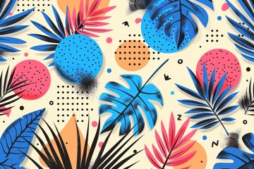 Fototapete - The close up of the abstract picture of the colourful memphis pattern wallpaper, memphis pattern is the design style that vibrant and mix of geometric shapes, bold colors, and playful patterns. AIG51.