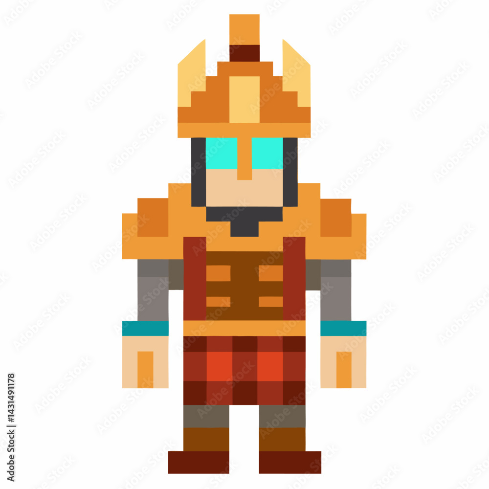 Pixel Art Medieval Knight Character with Golden Armor and Helmet Stock ...