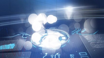Poster - Animated holographic HUD display floating over digital grid, emitting light streaks and arrow icons