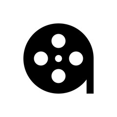 Poster - A black film reel with four large white circles and a smaller white circle in the center on a white background
