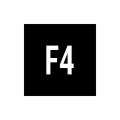 Poster - A bold white f followed by the number four against a stark black background in a rectangular frame view