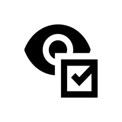 Poster - Eye icon with a check mark inside a square representing visual confirmation and verification process flow