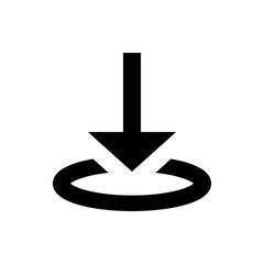 Poster - Black arrow pointing down towards a black semi circle in a simple graphic illustration style visual element