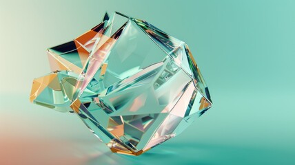 Poster - Abstract crystal shapes with reflective surfaces on colorful background. Modern art and design concept for poster. Digital artwork of transparent crystal with vibrant color background image. AIG53.