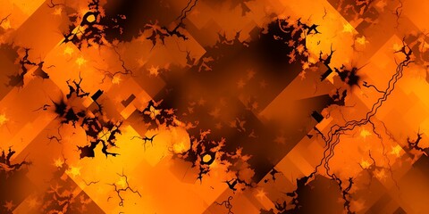 Poster - Abstract orange and black background with geometric shapes and crackling textures design
