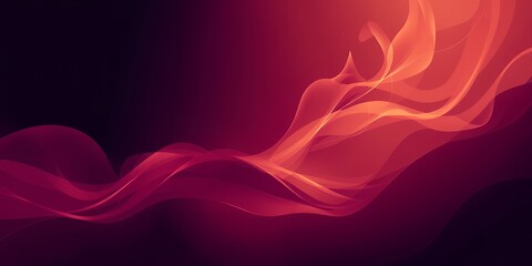 Poster - abstract flowing waves in shades of orange and red against a dark purple background