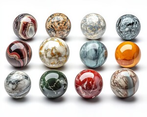Poster - Colorful marbles arranged in a pattern showcasing various textures and designs.