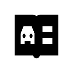 Poster - An open book with a car icon on the left page and two horizontal lines on the right page in black and white