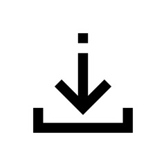Poster - A simple black download icon with an arrow pointing down into a tray on a plain white background here
