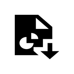 Poster - Downloading document with pie chart showing data analysis and arrow pointing down in black and white style