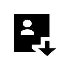 Poster - Black silhouette of a person icon above a download arrow on a white background in a square format