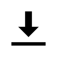 Aufkleber - A downward pointing arrow above a horizontal line in black and white simple graphic illustration style