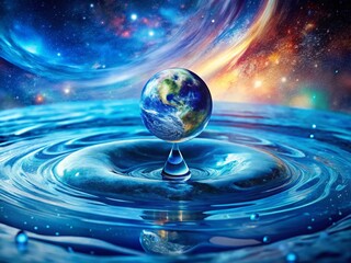 Wall Mural - cosmic water droplet: blue planet earth & multiverse worlds