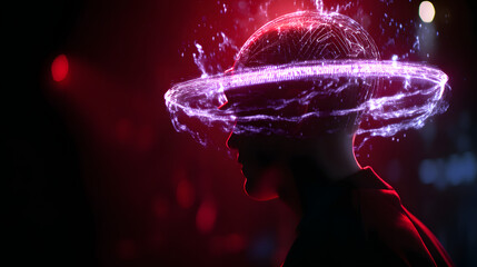 Poster - Mind Expansion: A stunning visual of human silhouette engulfed in a glowing, dynamic energy field suggests powerful mental processes, knowledge, and transformative breakthroughs.
