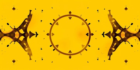 Poster - A symmetrical abstract design with a central circle on a bright yellow background art