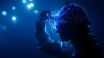 Poster - Mind Technology: A person immersed in a high-tech experience. Featuring futuristic elements. Capture the essence of innovation and technological advancement.