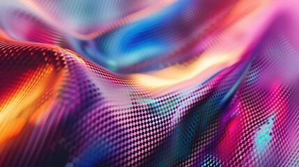 Poster - 3D abstract mesh fabric with pink and blue waves. Textured and fluid design. Background image of red and blue gradient color with flowing fabric pattern background. Liquid texture design. AIG51.