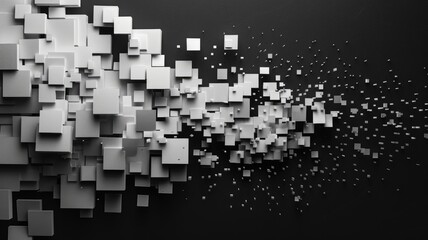 Poster - Abstract art of black and white geometric shapes. 3D rendering digital artwork of white cube or box with black background. Modern and minimalist design concept for wallpaper, banner, and print. AIG53.