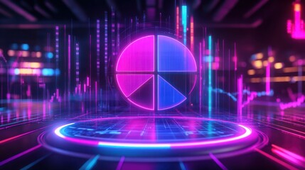 Poster - Glowing pie chart in a futuristic digital space