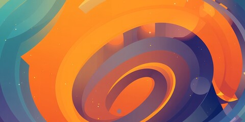 Poster - Abstract concentric circles in shades of orange, purple, and teal with subtle sparkles