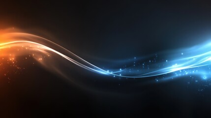 Poster - Abstract flowing lines with orange and blue particles