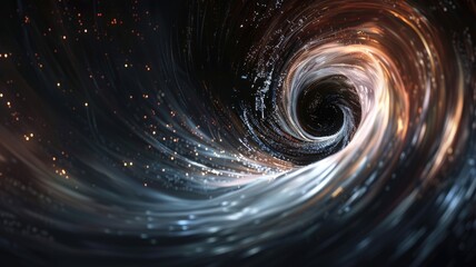 Poster - Abstract glowing vortex with colorful particles on a dark background. Digital art for design and print of black hole with swirling liquid or stone in galaxy with glowing mater. Planet concept. AIG53.