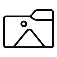Poster - Images folder line icon, windows pack concept. Vector graphics. Folder with mountain and sun, gallery sign on white background, style for mobile or design.
