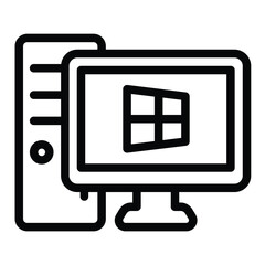 Fototapete - Personal computer with windows line icon, windows pack concept. Vector graphics. Monitor and system unit, desktop sign on white background, style for mobile or design.