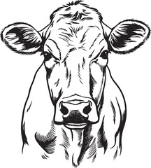 Wall Mural - line art sketch of a cow’s head in elegant black lines ideal for organic farming animal husbandry an