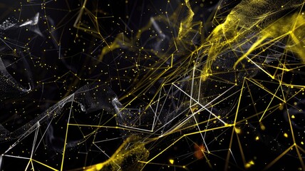 Poster - Abstract picture of golden particle with sparkle atom style design connect and flow show energy dynamic represent connection of star in universe or atom of dust in space with mysterious scene. AIG53.