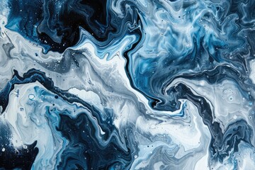 Poster - Close up abstract picture of blue and black colour has been mixing with each other and white colour, mixing colors involves combining different hues of the colour to create new shades or tones. AIG51.
