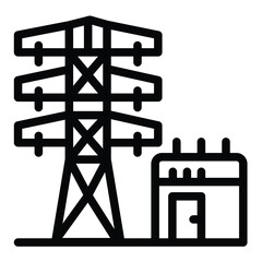 Poster - Transformer box and high voltage pole line icon, electrical service concept. Vector graphics. Electrical safety sign on white background, style for mobile or design.