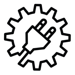 Poster - Cogwheel with fork plug and cord line icon, electrical service concept. Vector graphics. Fork on mechanic gear, repair sign on white background, style for mobile or design.