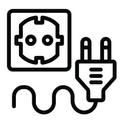 Poster - Fork plug with cord and socket line icon, electrician service concept. Vector graphics. Socket for electrical plug sign on white background, style for mobile or design.