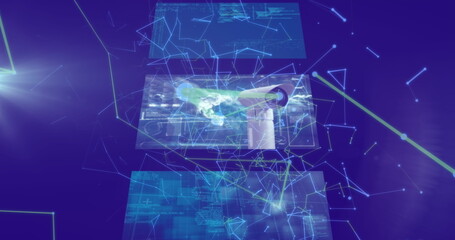 Poster - image of network of connections over data processing on black background