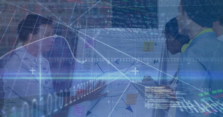 Poster - Image of financial data processing over businesses people