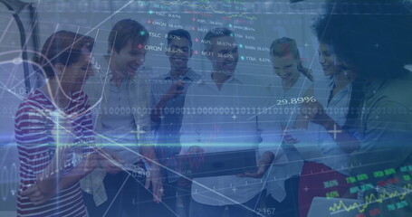 Poster - Image of financial data processing over businesses people