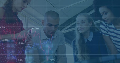 Poster - Image of financial data processing over businesses people