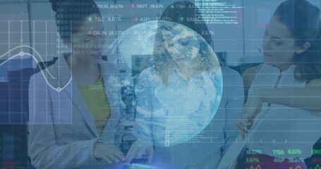 Poster - Image of financial data processing over businesses people
