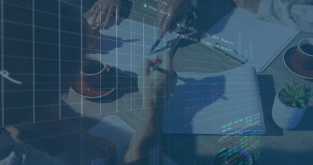 Poster - Image of financial data processing over businesses people