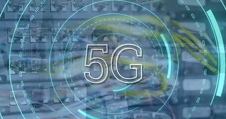 Poster - Image of 5g text and scope scanning over server room